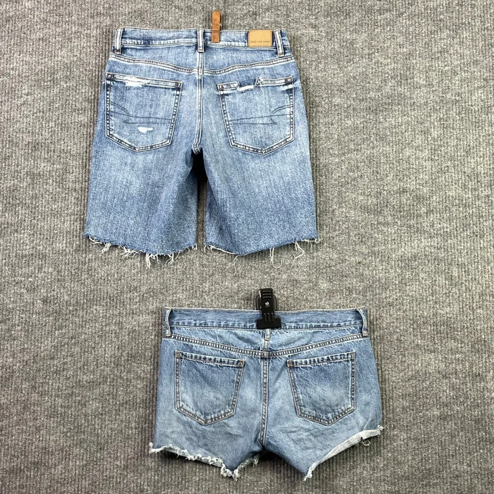 American Eagle Denim Shorts Lot Women 6 Blue Baggy Bermuda Distressed Cutoff 2pk